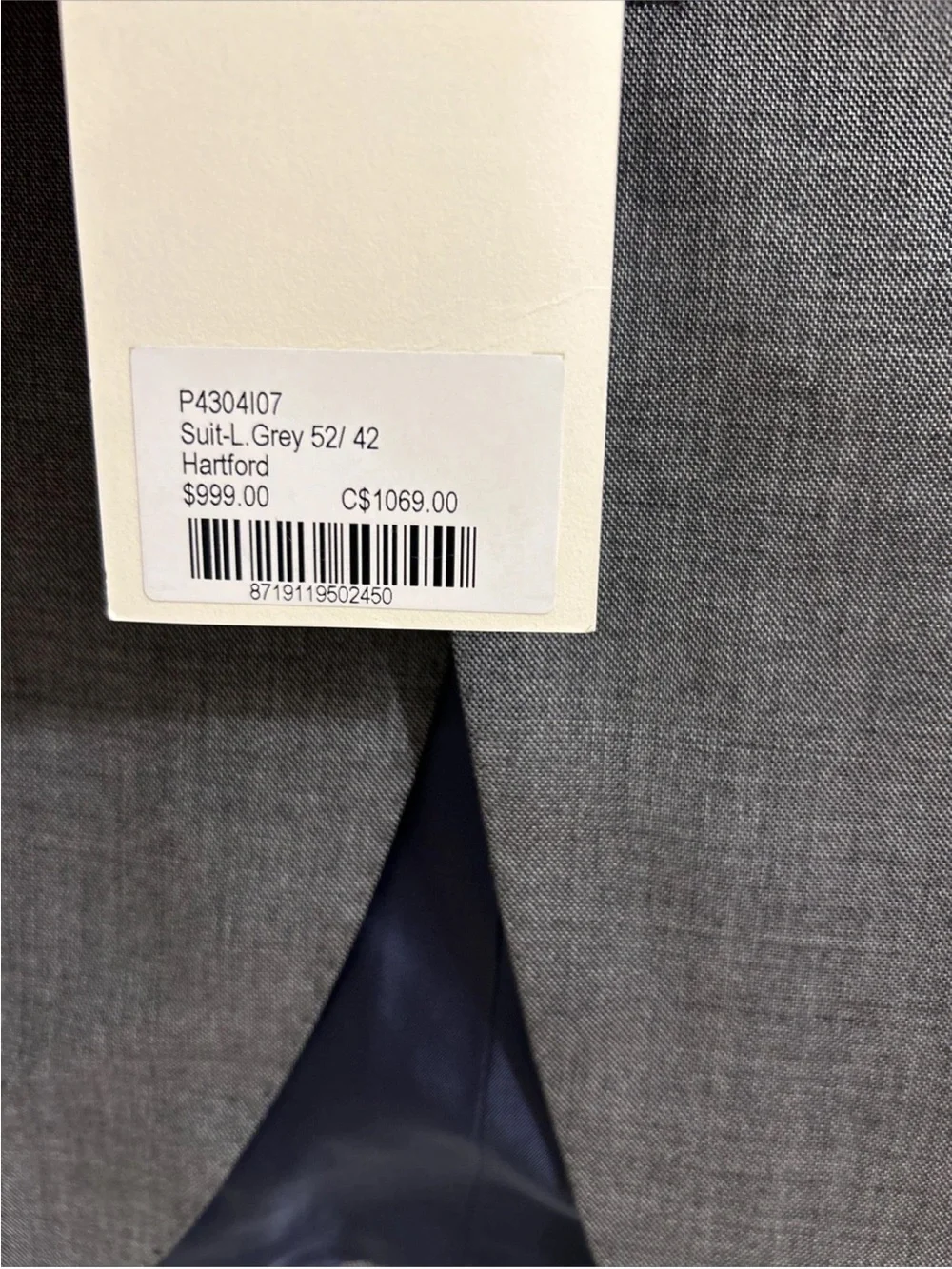 SuitSuppy Ethomas Hartford Men’s Pure Wool Super 150’s Grey Blazer Size 52/42